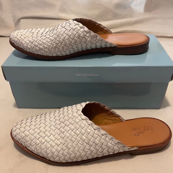 Seychelles Places To Go Size 8.5 White Leather Woven Slip-On Mules Comfort Casua - Picture 1 of 15